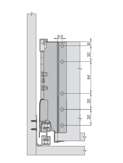 Einbaumaße für Rückwand für die Schublade als Version Innenschublade mit Hoher Seitenwand mit Softclose der Marke Harn Ritma Cube