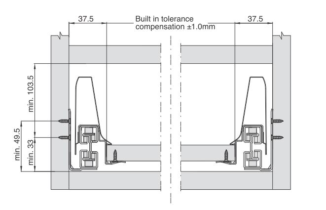 Bohrbild für Frontblende für Innenschublade mit Softclose der Marke Harn Ritma Cube